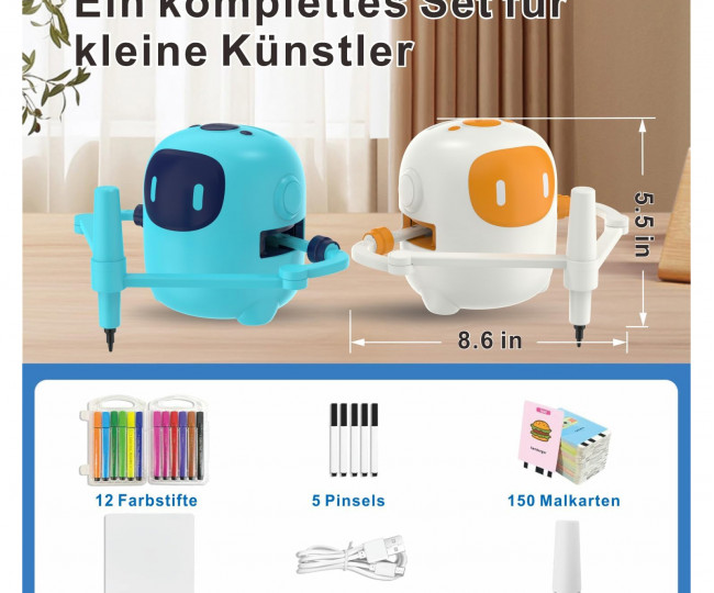 Інтерактивний Робот для малювання для дітей зі 150 картками для взаємодії та 17 кольоровими ручками